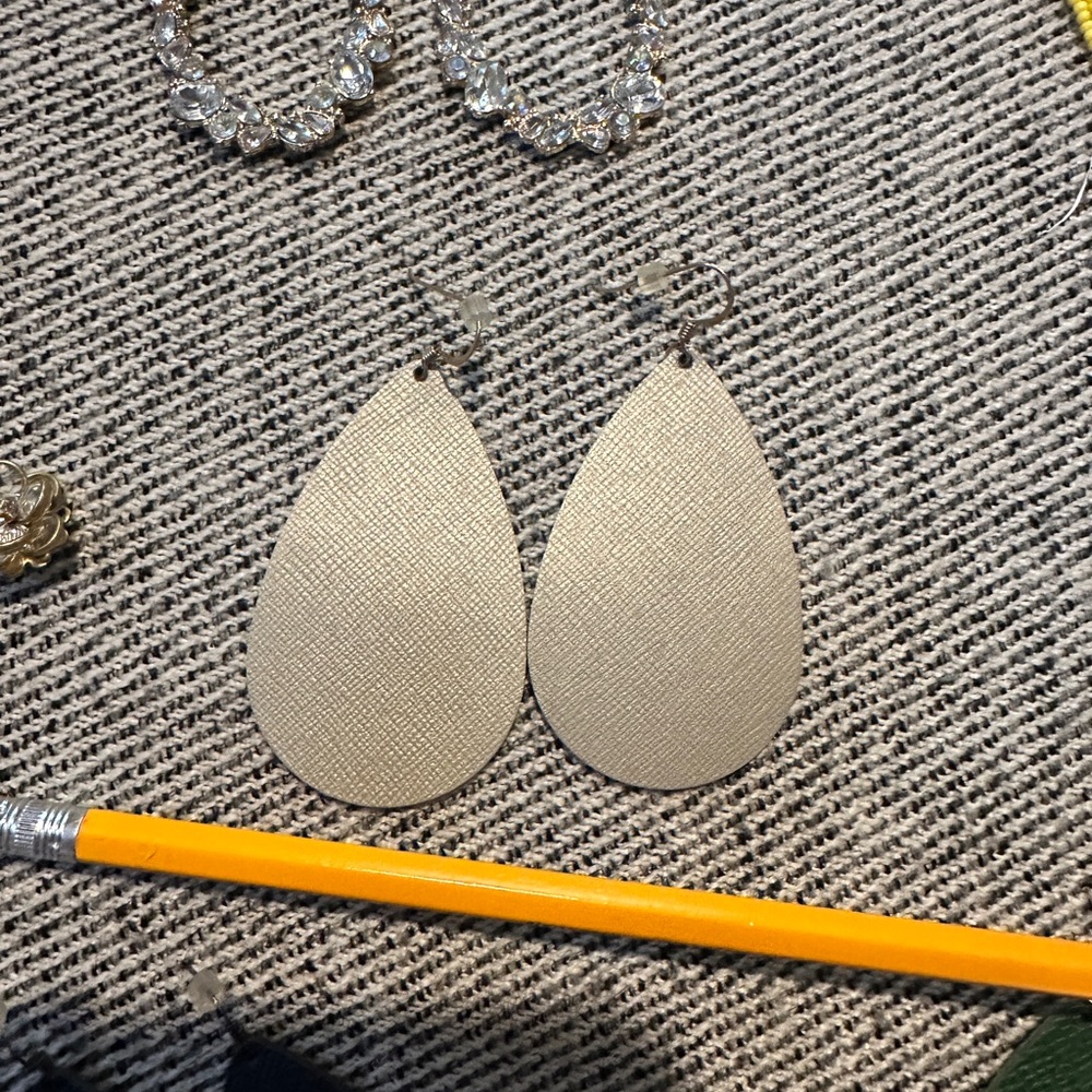 Nickel and Suede Soft Gold Leather Teardrop Earrings